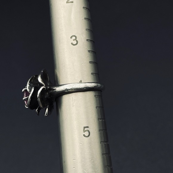 Vintage Sterling Silver Rose Flower Ring Pink Gemstone Size 4 Floral Jewelry - Picture 7 of 9